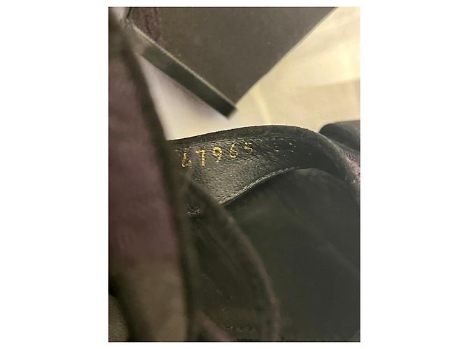 Yves Saint Laurent Tacco a zeppa YSL Tribute in broccato di seta Nero Porpora - vista 5