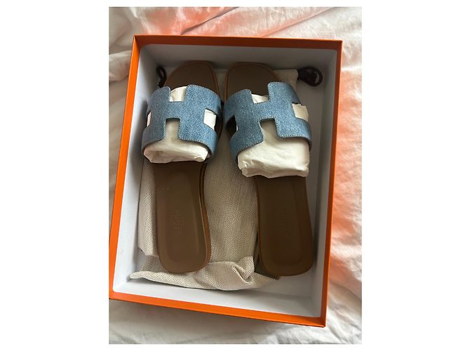 Sandali sabot Hermès ORAN Blu chiaro - vista 3