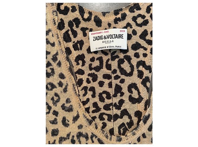 Camiseta sin mangas de punto Zadig & Voltaire Beige con Estampado Leopardo Negro - vista 2