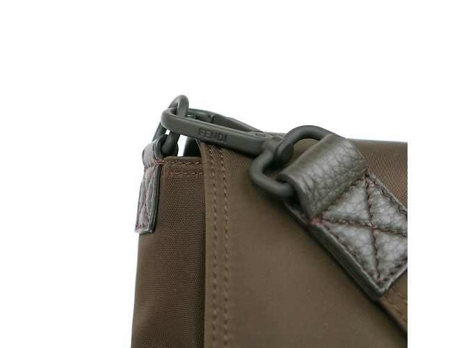 FENDI - Borsa Messenger Baguette in Nylon Cachi - vista 6
