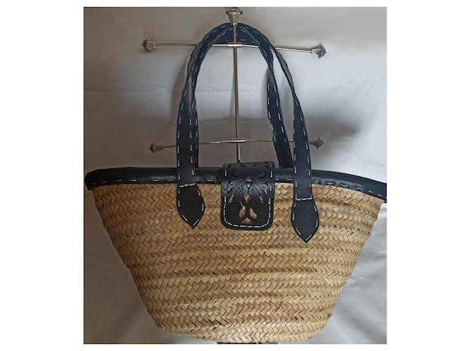 Bolso tote Agnès b. de rafia y piel negra Negro Beige - vista 3