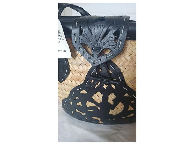 Bolso tote Agnès b. de rafia y piel negra Negro Beige - vista 5
