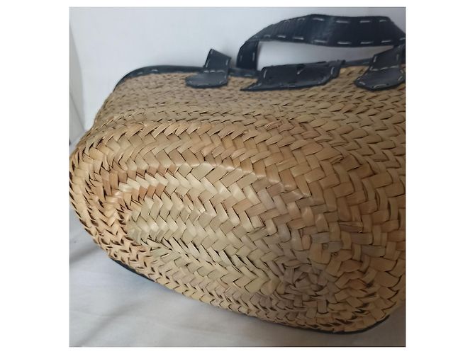 Bolso tote Agnès b. de rafia y piel negra Negro Beige - vista 6
