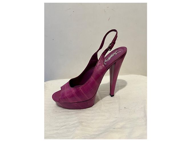Yves Saint Laurent YSL Rive Gauche vintage peeptoe slingback viola Porpora - vista 2