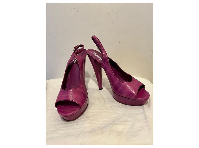 Yves Saint Laurent YSL Rive Gauche vintage peeptoe slingback viola Porpora - vista 3