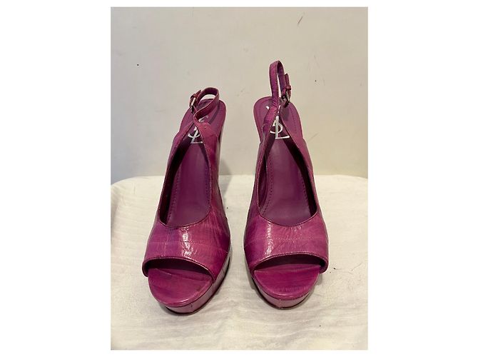 Yves Saint Laurent YSL Rive Gauche vintage peeptoe slingback viola Porpora - vista 4