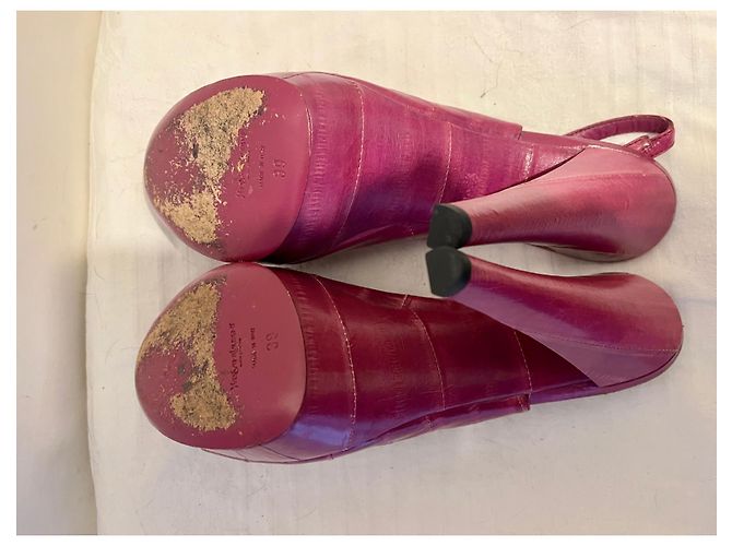 Yves Saint Laurent YSL Rive Gauche vintage peeptoe slingback viola Porpora - vista 8