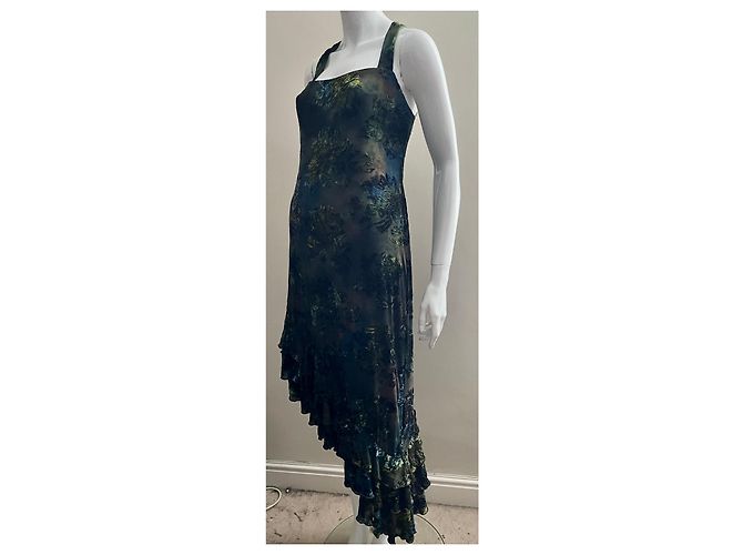 Joseph Ribkoff Asymmetrisches Abendkleid aus Samt und Spitze Grün Olivgrün Hellgrün Dunkelgrün - Ansicht 2