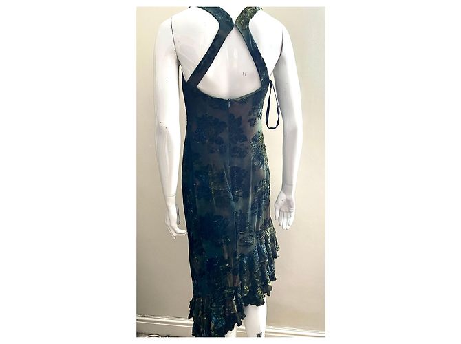 Joseph Ribkoff Asymmetrisches Abendkleid aus Samt und Spitze Grün Olivgrün Hellgrün Dunkelgrün - Ansicht 4