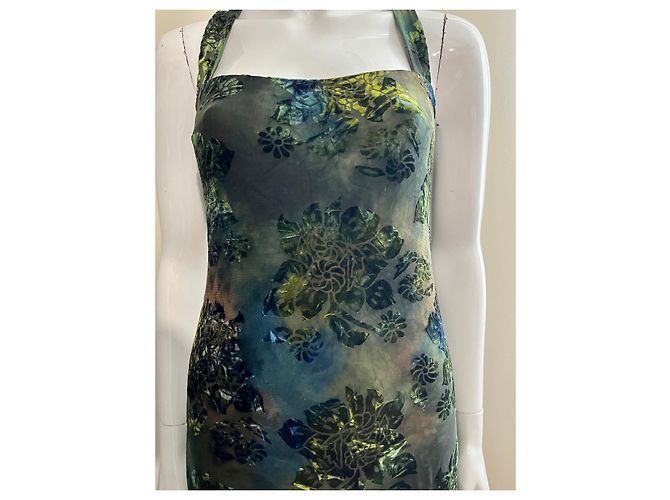 Joseph Ribkoff Asymmetrisches Abendkleid aus Samt und Spitze Grün Olivgrün Hellgrün Dunkelgrün - Ansicht 5