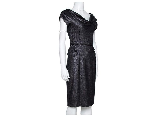 Diane Von Furstenberg DvF Ellen Marie Vintage-Glitzerkleid mit Gürtel Schwarz Silber - Ansicht 2