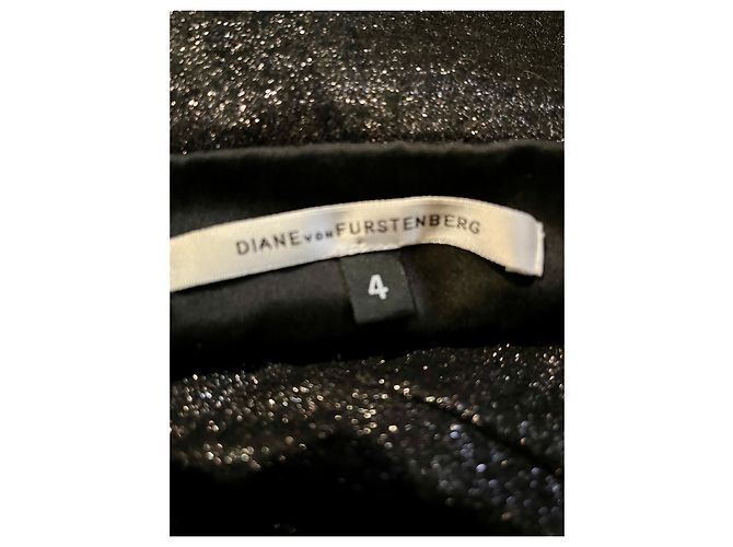 Diane Von Furstenberg DvF Ellen Marie Vintage-Glitzerkleid mit Gürtel Schwarz Silber - Ansicht 6