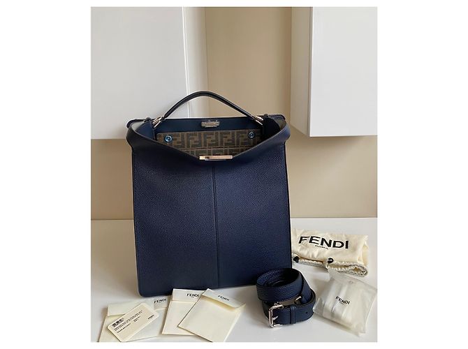 Borsa Fendi Peekaboo ISeeU blu in pelle - vista 15