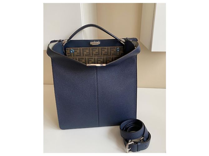 Borsa Fendi Peekaboo ISeeU blu in pelle - vista 16