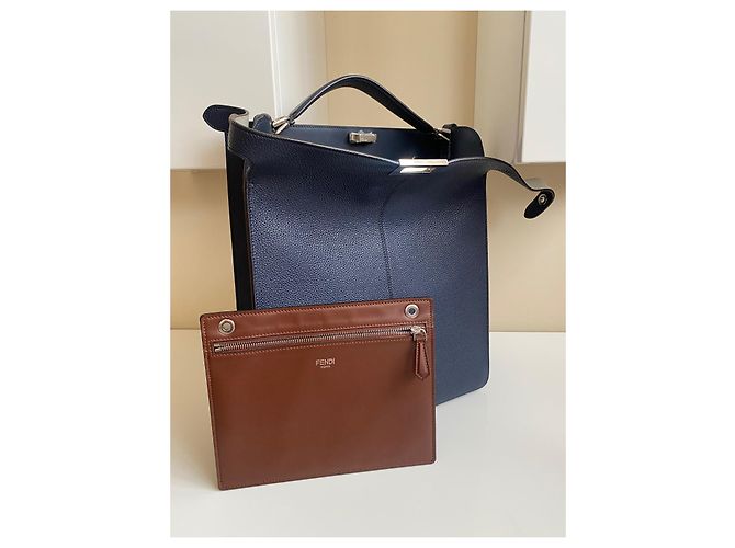 Borsa Fendi Peekaboo ISeeU blu in pelle - vista 4