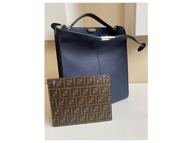 Borsa Fendi Peekaboo ISeeU blu in pelle - vista 5