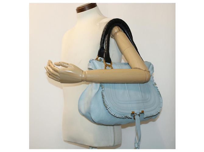 Chloé Borsa a mano Chloe Mercy in pelle blu 04125665-30 Auth yk6792 - vista 26