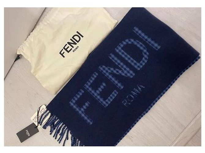 Fendi E Herod Schal aus Wolle navy blau wendbar Marineblau - Ansicht 5