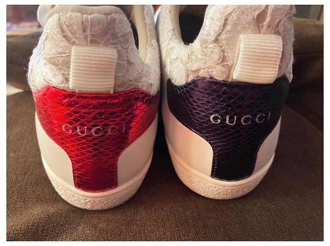 Gucci Tennis donna in pelle bianca con tessuto pizzo primavera estate Bianco - vista 3