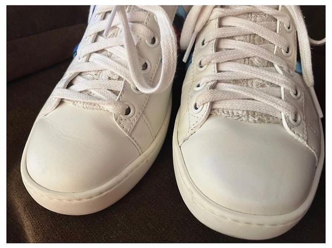 Gucci Tennis donna in pelle bianca con tessuto pizzo primavera estate Bianco - vista 6