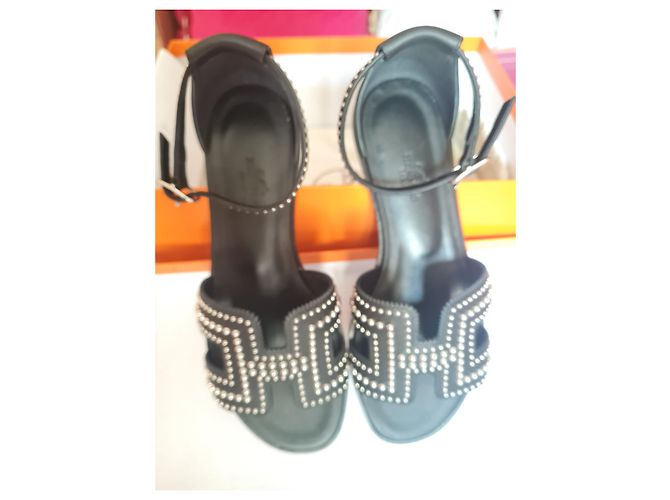 Hermès Santorini Sandalen schwarzes Wildleder Größe 36 - Ansicht 2