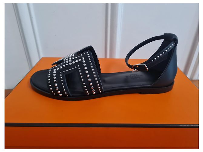 Hermès Santorini Sandalen schwarzes Wildleder Größe 36 - Ansicht 4