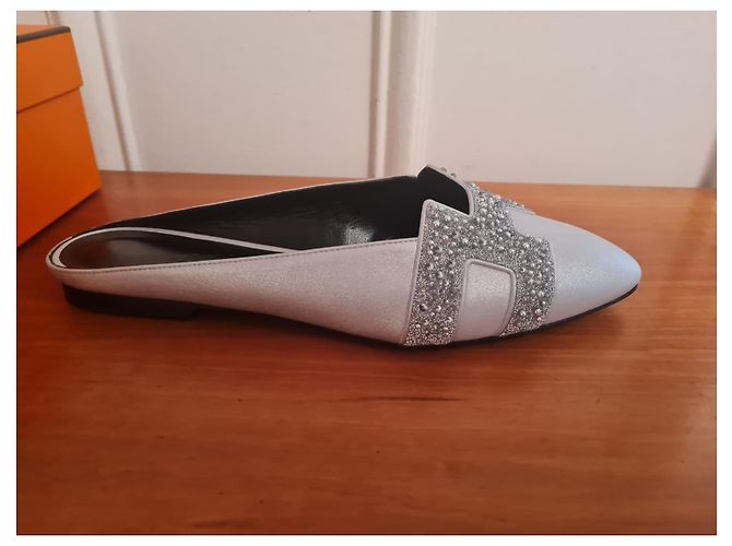 Hermès Roxane Leder Mules Grau - Ansicht 9