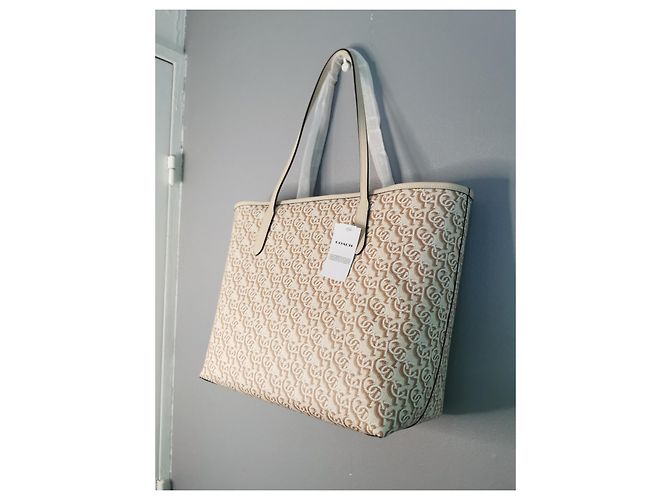 Borsa Shopping Coach in Tela Stampata e Pelle Beige e Marrone Gold hardware - vista 11