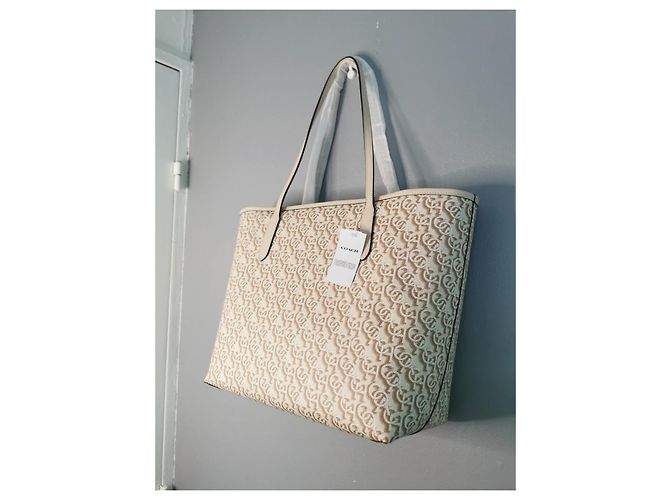Borsa Shopping Coach in Tela Stampata e Pelle Beige e Marrone Gold hardware - vista 12