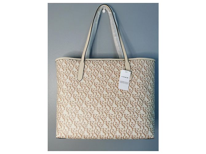 Borsa Shopping Coach in Tela Stampata e Pelle Beige e Marrone Gold hardware - vista 13