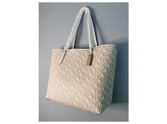 Borsa Shopping Coach in Tela Stampata e Pelle Beige e Marrone Gold hardware - vista 15