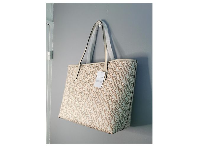 Borsa Shopping Coach in Tela Stampata e Pelle Beige e Marrone Gold hardware - vista 2