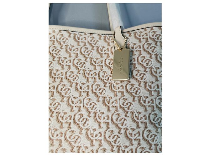 Borsa Shopping Coach in Tela Stampata e Pelle Beige e Marrone Gold hardware - vista 3