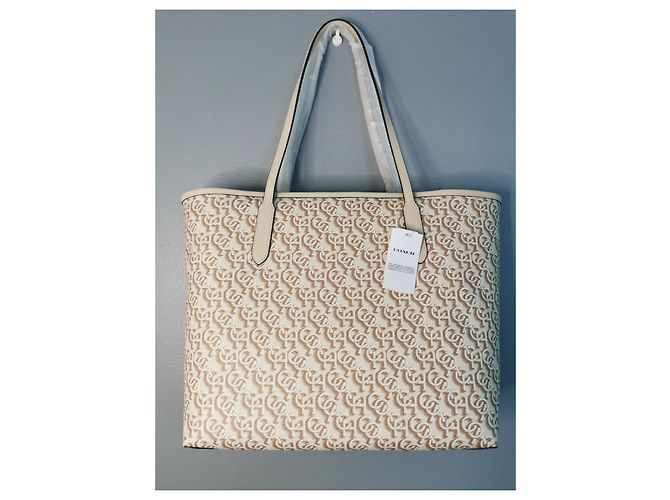 Borsa Shopping Coach in Tela Stampata e Pelle Beige e Marrone Gold hardware - vista 4