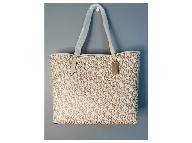 Borsa Shopping Coach in Tela Stampata e Pelle Beige e Marrone Gold hardware - vista 5