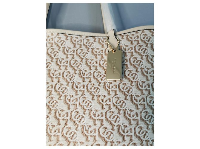 Borsa Shopping Coach in Tela Stampata e Pelle Beige e Marrone Gold hardware - vista 8