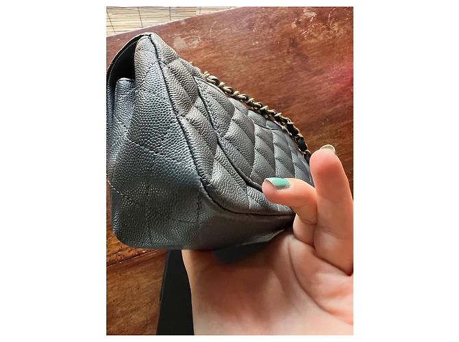 Chanel Mini Timeless Borsa in pelle granulata blu - vista 15