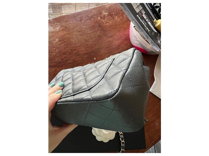 Chanel Mini Timeless Borsa in pelle granulata blu - vista 17