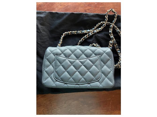 Chanel Mini Timeless Borsa in pelle granulata blu - vista 5
