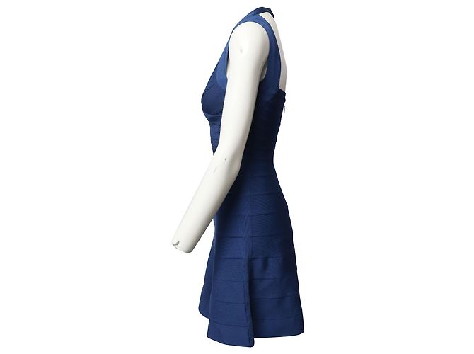 Herve Leger Flared Hem Bandage Abito in rayon blu - vista 2