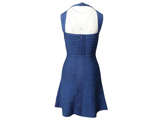 Herve Leger Flared Hem Bandage Abito in rayon blu - vista 3