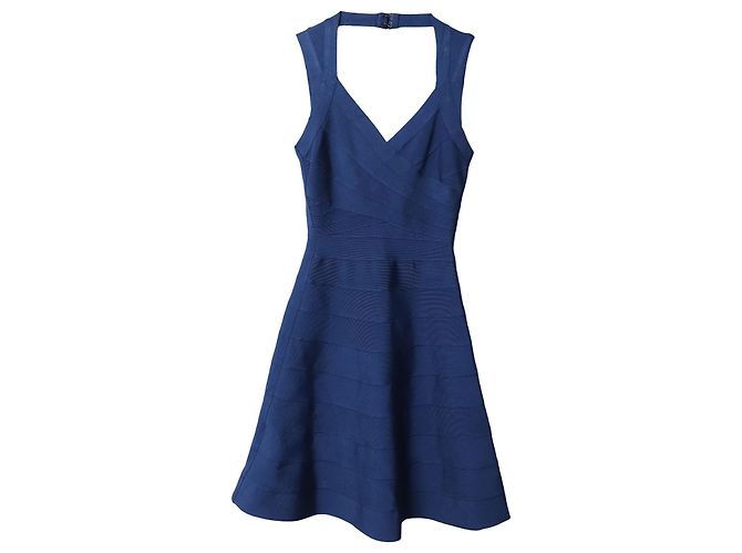 Herve Leger Flared Hem Bandage Abito in rayon blu - vista 4