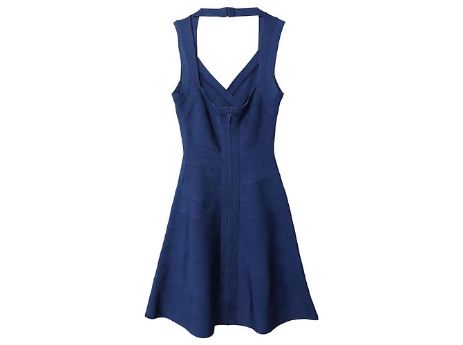 Herve Leger Flared Hem Bandage Abito in rayon blu - vista 5