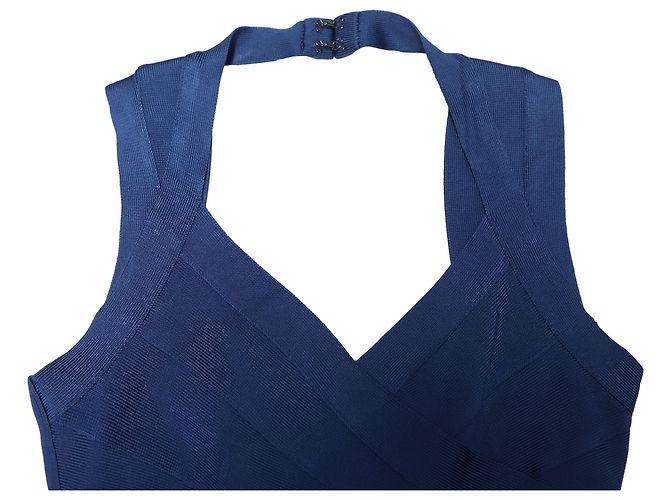 Herve Leger Flared Hem Bandage Abito in rayon blu - vista 6
