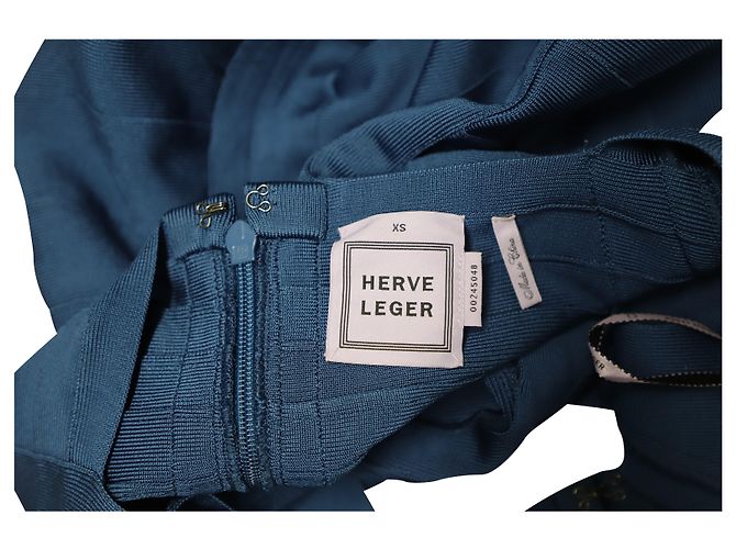 Herve Leger Flared Hem Bandage Abito in rayon blu - vista 7