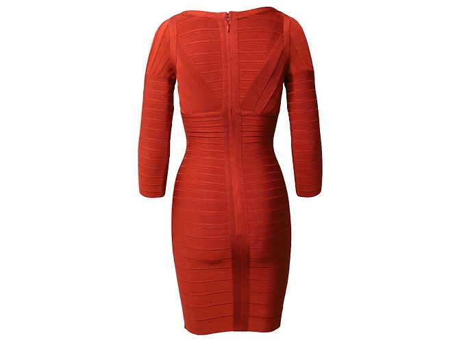 Herve Leger con scollo a V vestito dalla fasciatura in rayon rosso - vista 3