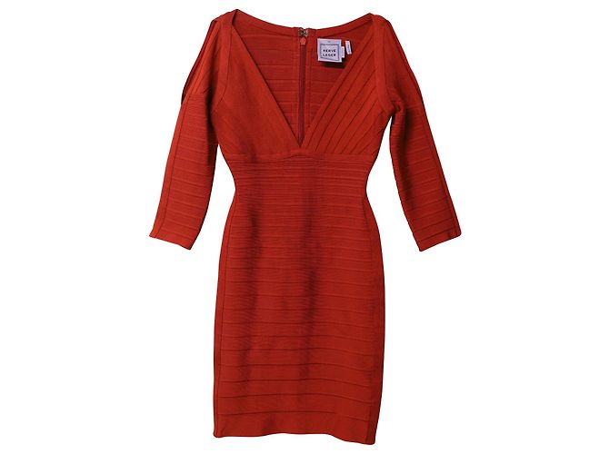 Herve Leger con scollo a V vestito dalla fasciatura in rayon rosso - vista 4