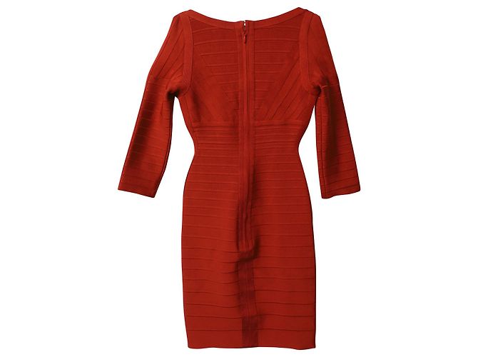 Herve Leger con scollo a V vestito dalla fasciatura in rayon rosso - vista 5