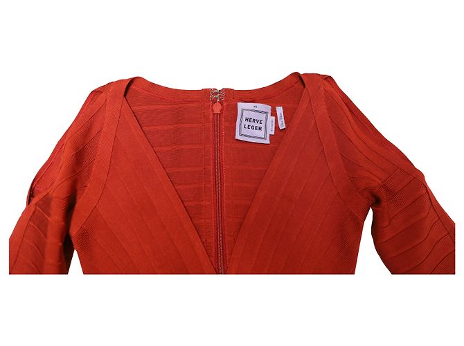 Herve Leger con scollo a V vestito dalla fasciatura in rayon rosso - vista 6