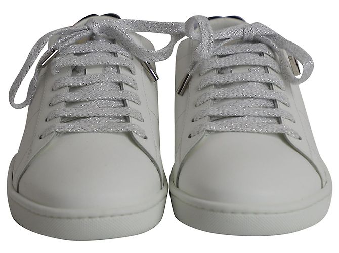 Tênis clássico Saint Laurent Lips Court em couro branco - vista 2